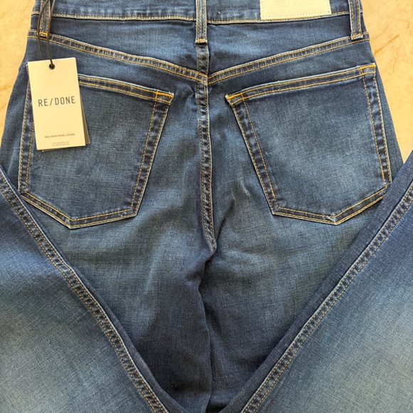 RE/DONE Jeans 90s High Rise Loose Straight Leg Button Fly Deep Faded Blue 27 NWT - Picture 5 of 10